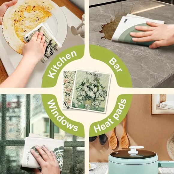 NEW Set of 6 Swedish Dishcloths - European Artists Parisian Designs, Reusable - Picture 7 of 7